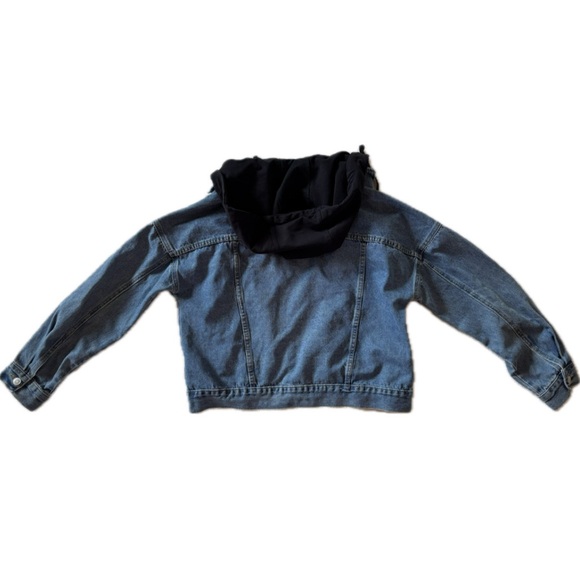 Forever 21 Blue Jean Jacket with Black Sweatshirt Hood Size S - Picture 3 of 7